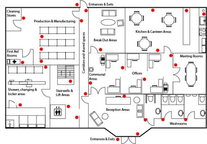 floor plan of where to place hand sanitisers